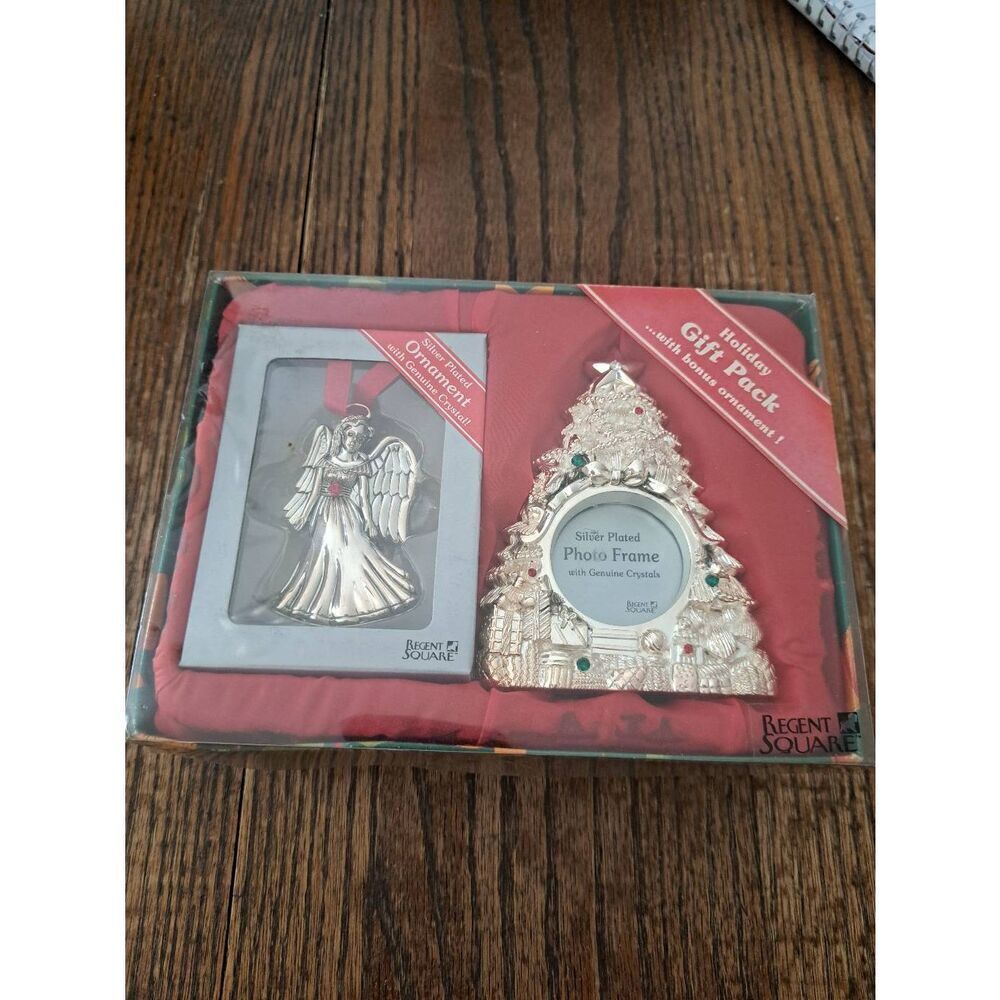 Regent Square Holiday Gift Pack Silver Plated Angel Ornament and Frame Set